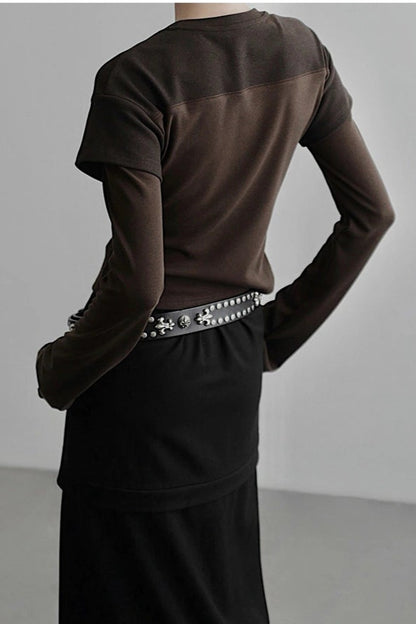 Fake two-piece flared long-sleeved T-shirt B4344