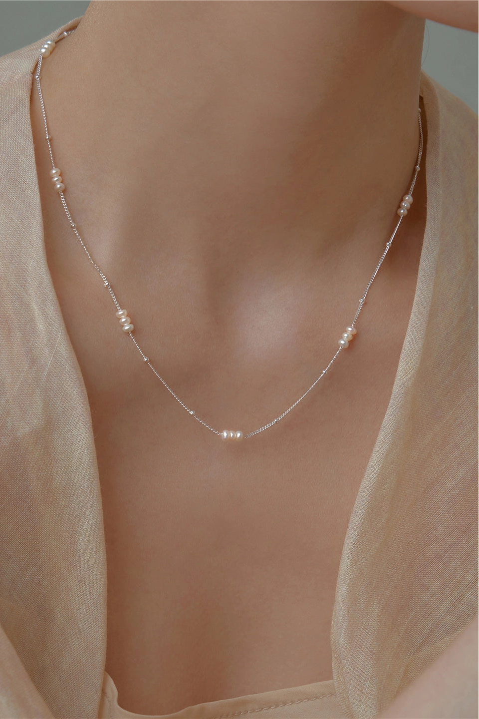 S925スペースドミニパールネックレス　B4518