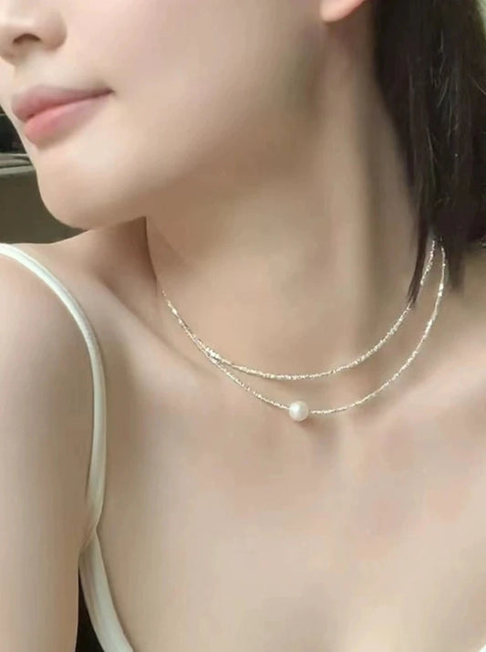 S925 Broken Silver Pearl Necklace B2881