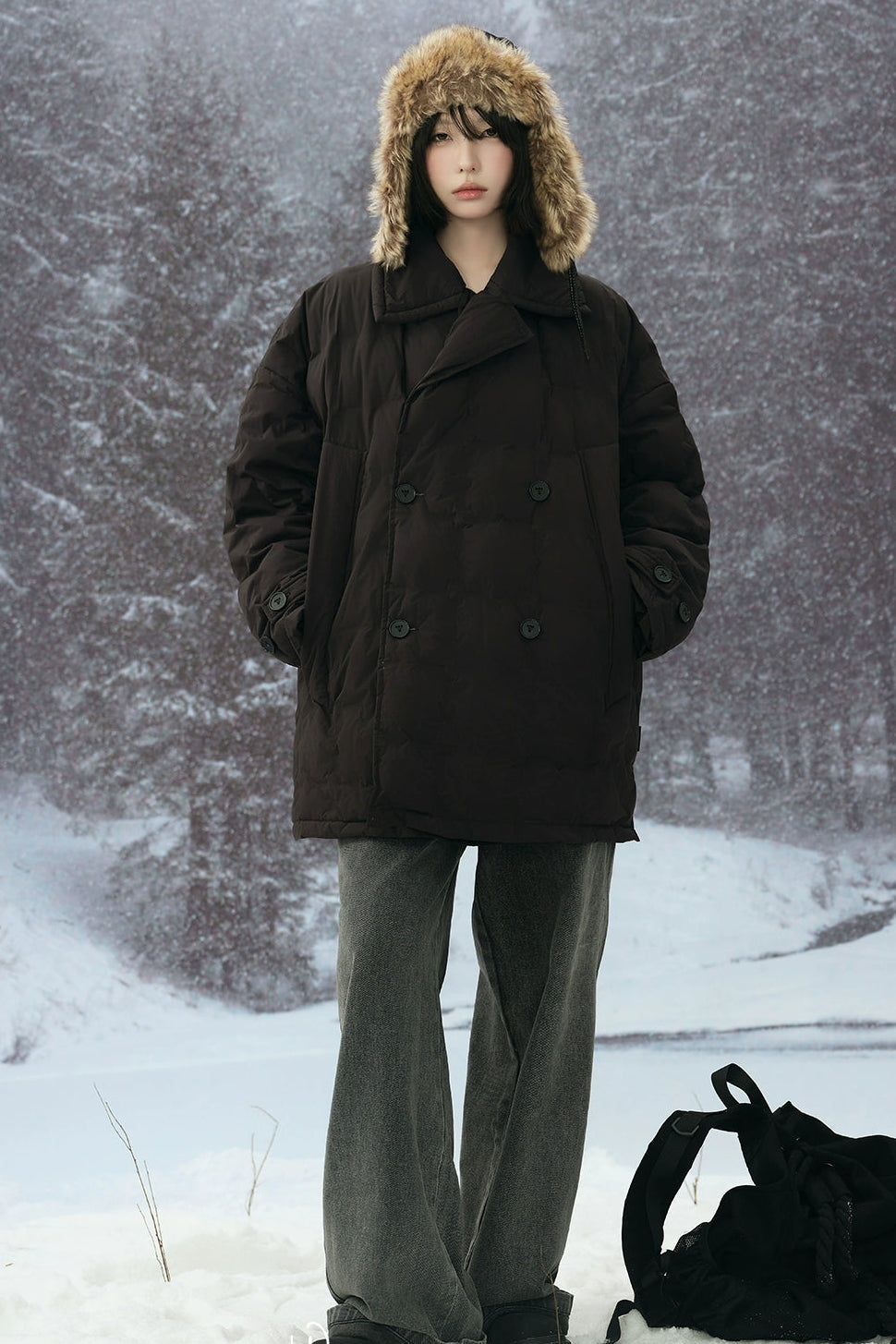 Suit collar mid-length down jacket B4431