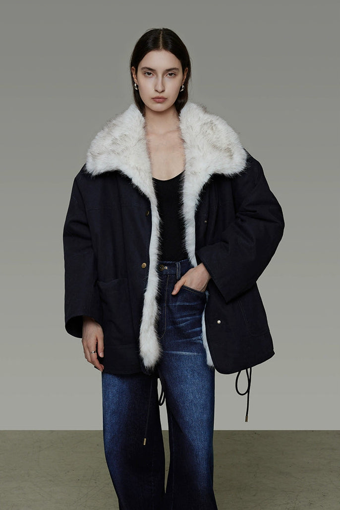 人造毛皮可拆式領加厚外套 B4492