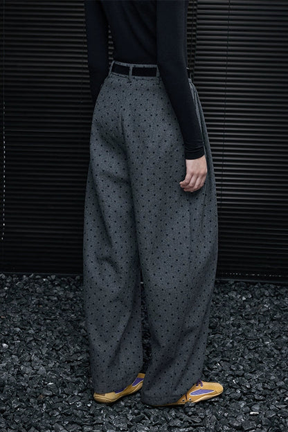 Gray polka dot wool blend wide pants B4422