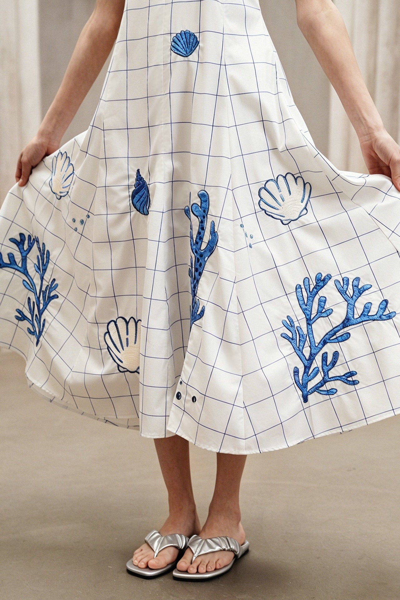 Summer Pine Embroidered Plaid Dress B4793