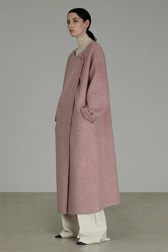 ダブルフェイスウールピンクロングコート　B4508