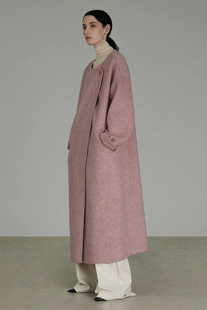 ダブルフェイスウールピンクロングコート　B4508