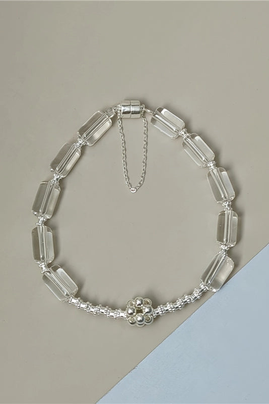 S925 ビーズブラジル産ホワイトクリスタルブレスレット　B4208