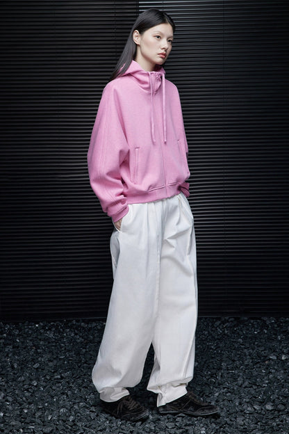 ピンクコットンショート丈パーカー　B4353