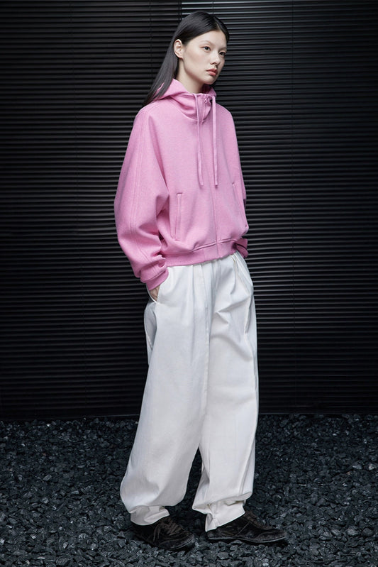 粉紅色棉質短版連帽衫 B4353