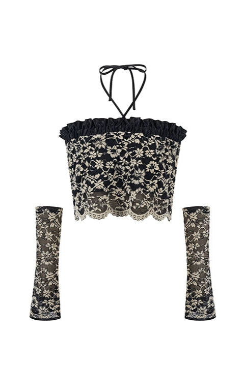 Black jacquard lace bandeau (with gloves) B4041