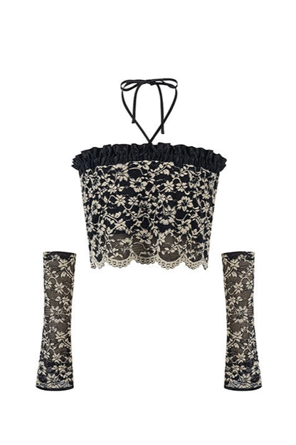 Black jacquard lace bandeau (with gloves) B4041