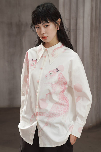 Hand-painted Pink Panther print shirt B4566