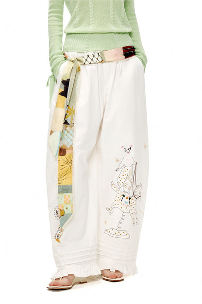 刺繡フリルルーズカーブブレードパンツ　B4600