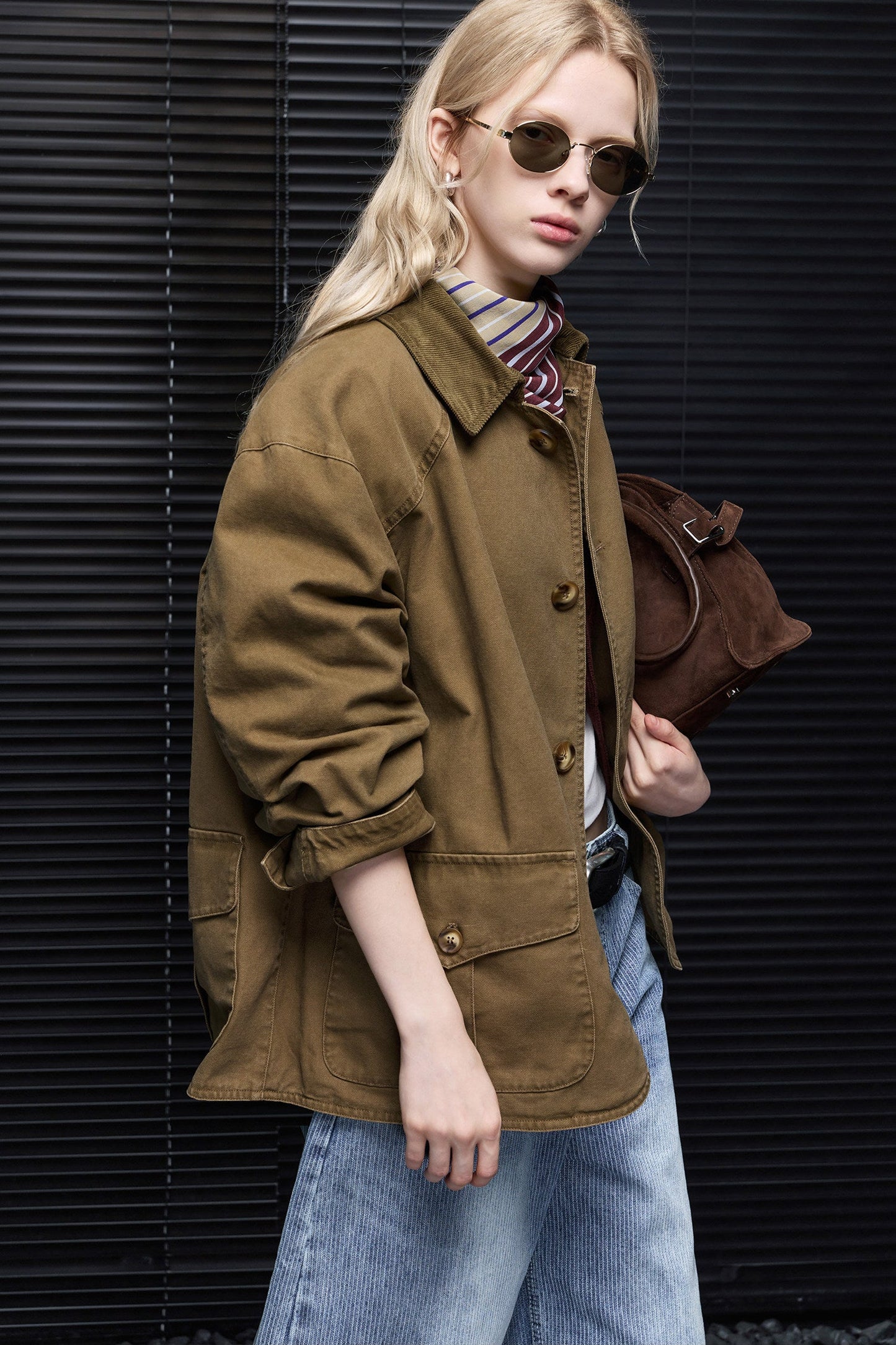 Khaki Brown Multi-Pocket Workwear Style Jacket B4957