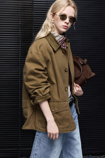 Khaki Brown Multi-Pocket Workwear Style Jacket B4957