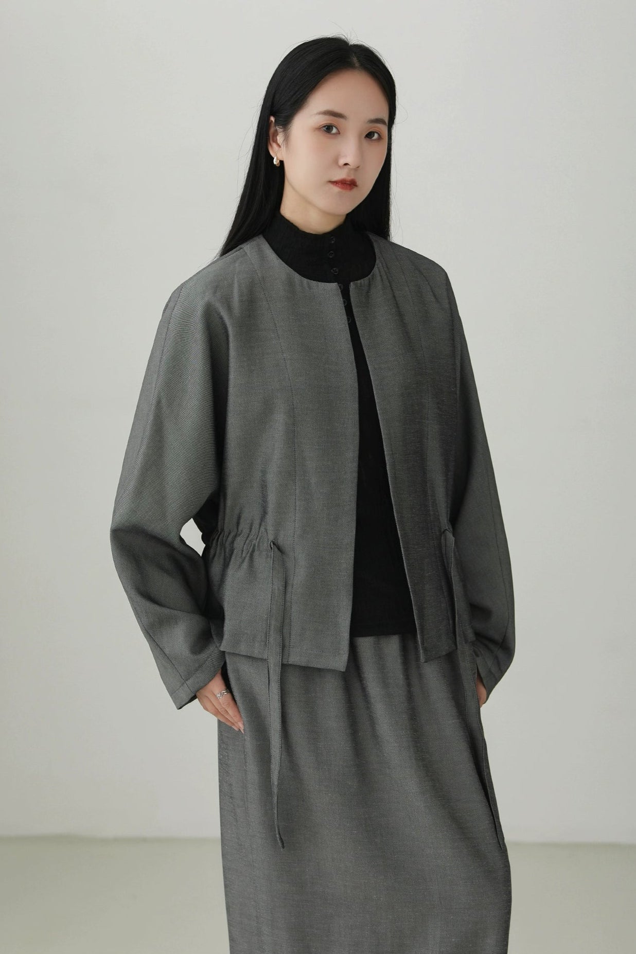 Tencel linen drawstring waist jacket B4281