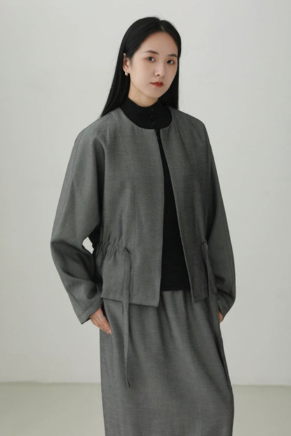 Tencel linen drawstring waist jacket B4281