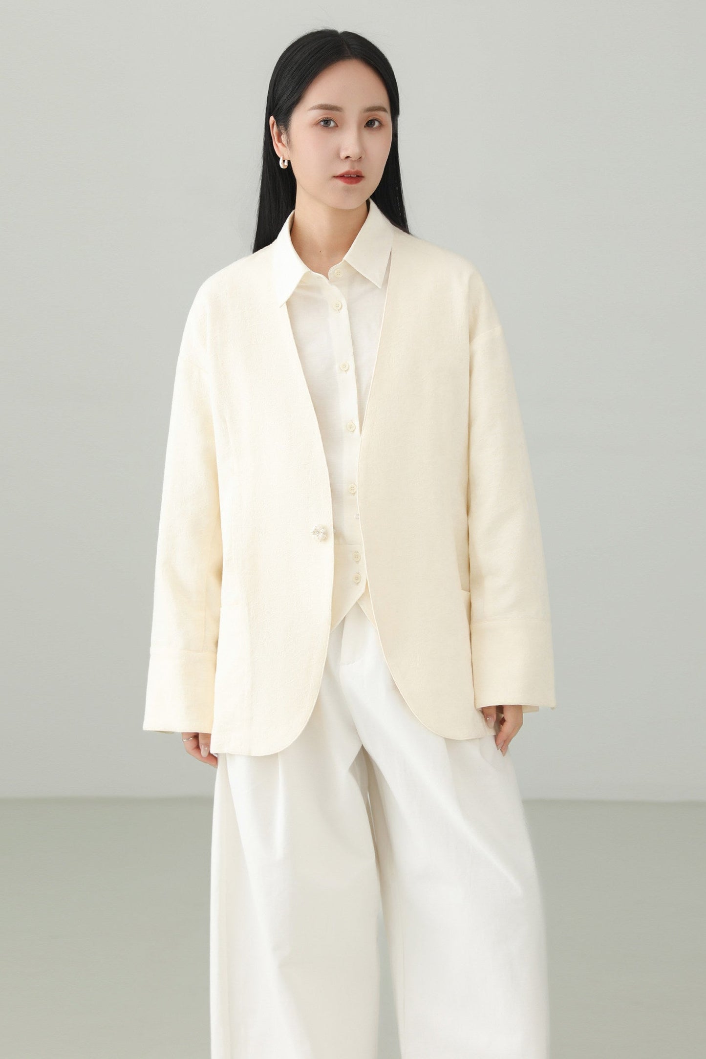 Minimalist Jacquard V-Neck Jacket B4659