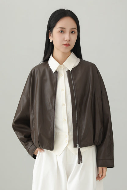 Minimalist PU Leather Cropped Jacket B4657