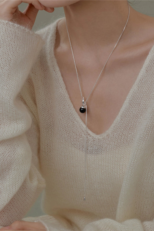 S925シャドウウインクビーズブラックアゲートネックレス　B4517