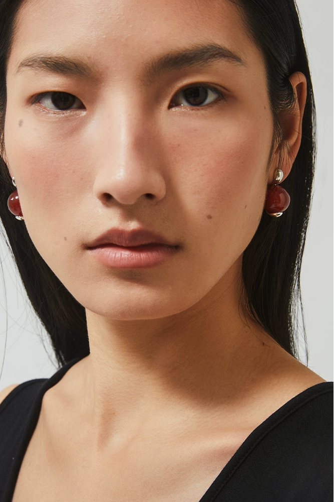 S925 紅瑪瑙珠耳環 B4377