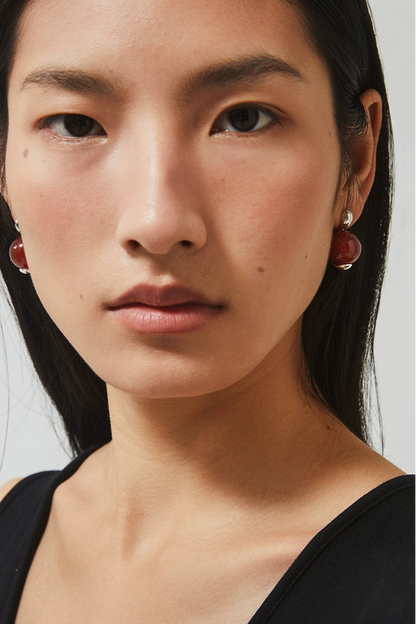 S925 紅瑪瑙珠耳環 B4377