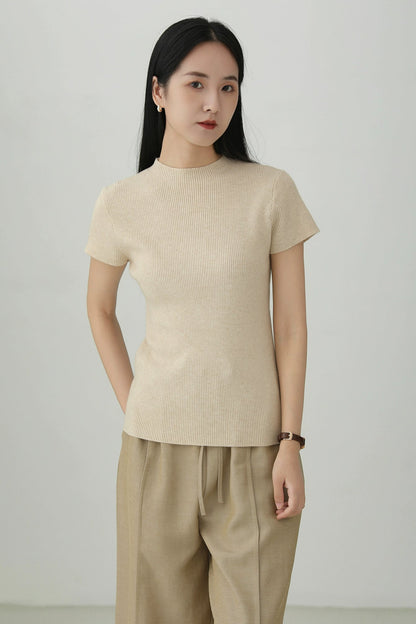 ミニマリストテンセルウール混半袖セーター　B4267