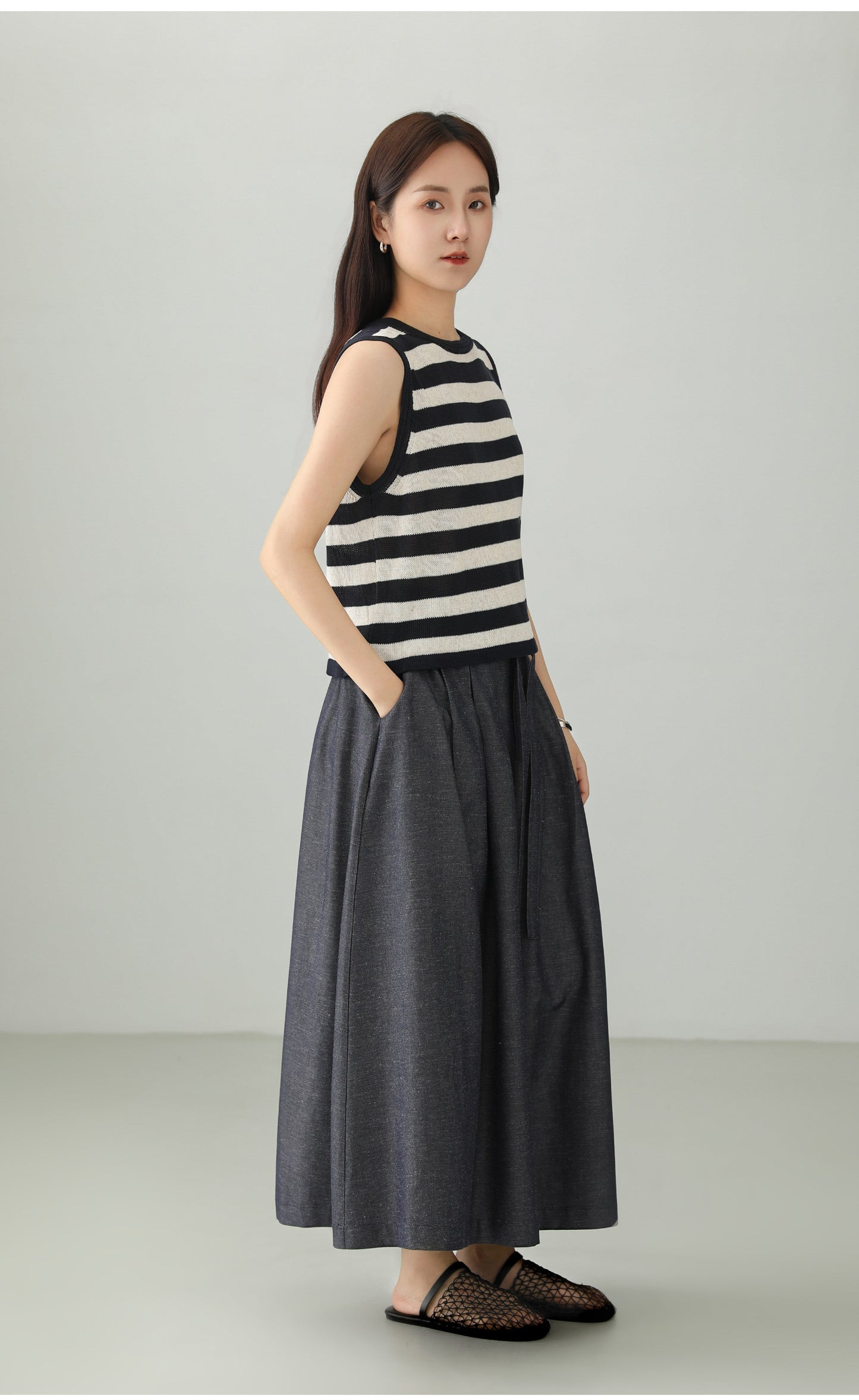 Cotton Linen Art Flare Skirt B4765