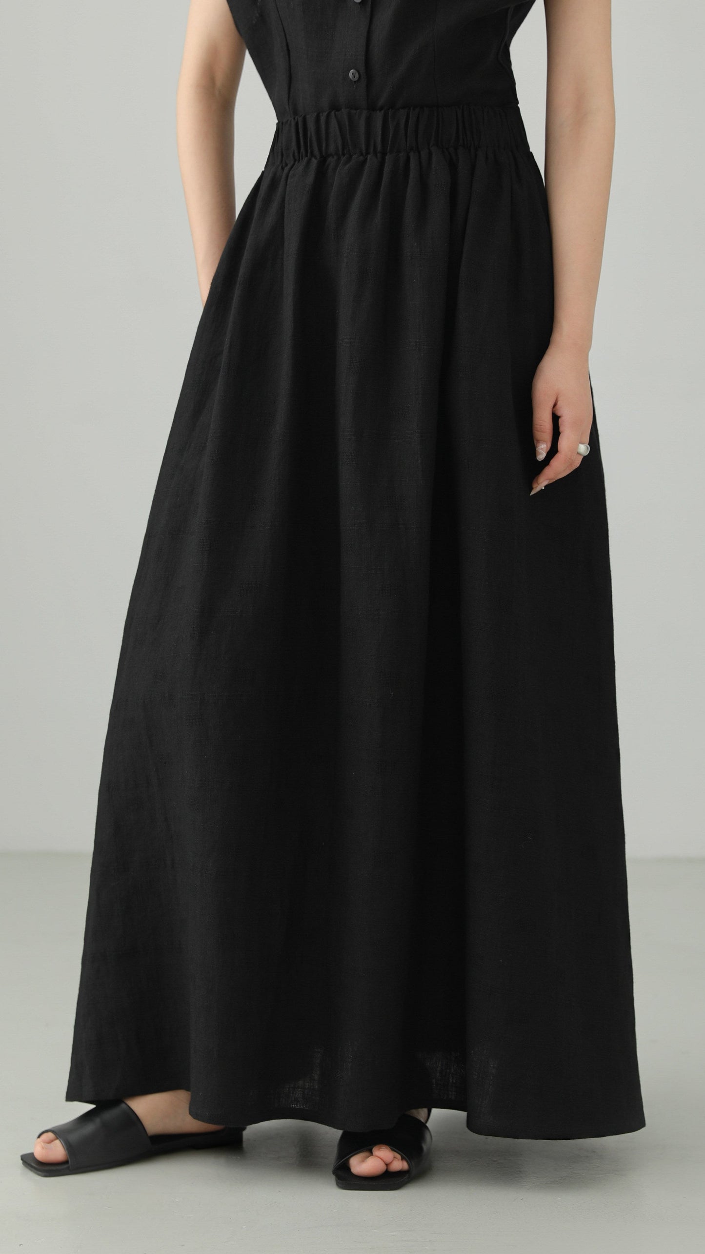 Minimal Linen Jacquard Long Skirt B4831