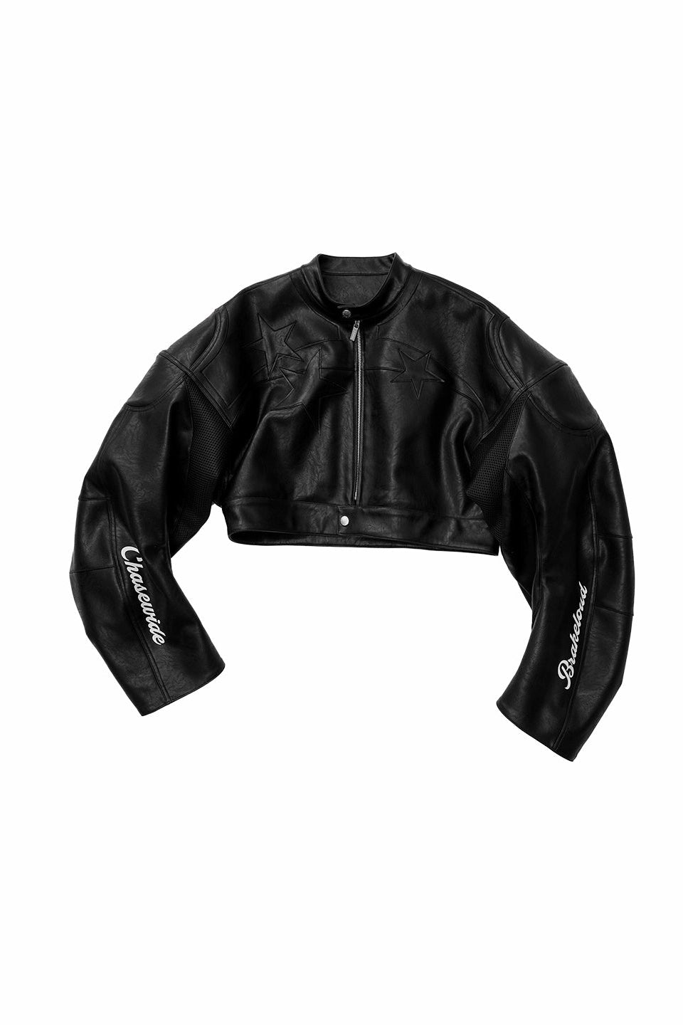 字母印花仿皮騎士短版外套 B4390