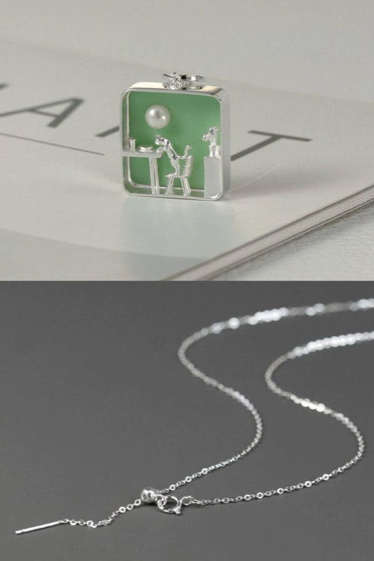 S925 微型場景家貓吊墜項鍊 B4201