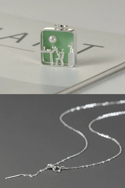 S925 微型場景家貓吊墜項鍊 B4201