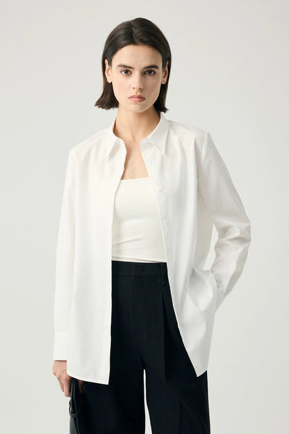 Tencel cotton simple white shirt B3540