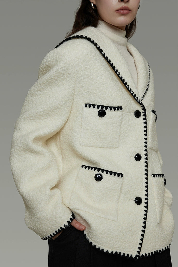 香奈兒風格撞色羊毛混紡大衣 B4490