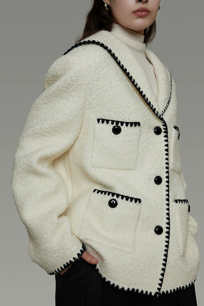 香奈兒風格撞色羊毛混紡大衣 B4490