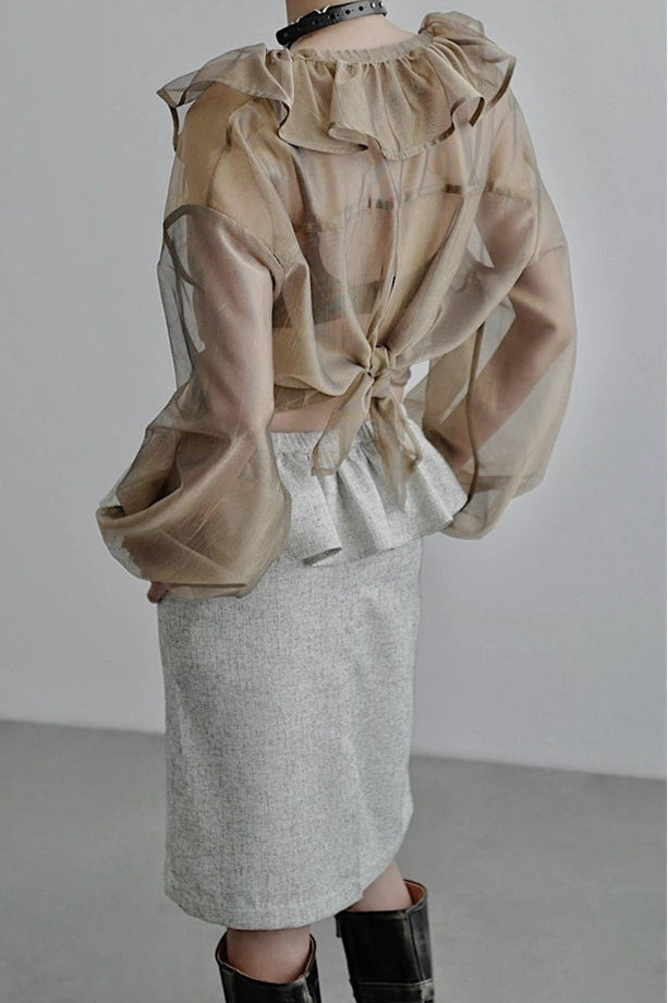 Ropeway Deep V-neck Sheer Shirt B4253