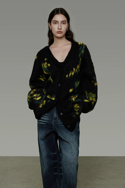 復古寬鬆V領針織開襟衫 B4443