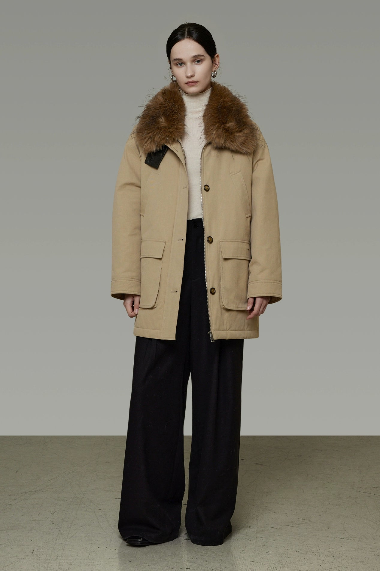 リムーバブルファーカラーコットンパディッドコート　B4509