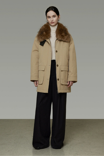 リムーバブルファーカラーコットンパディッドコート　B4509