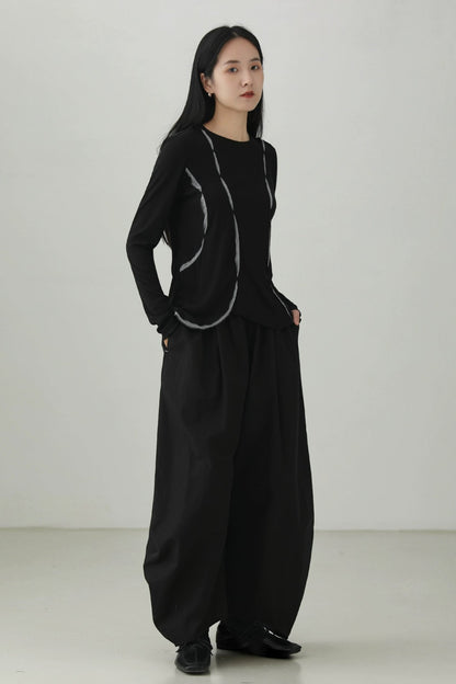 Irregular contrast color long sleeve T-shirt B4277