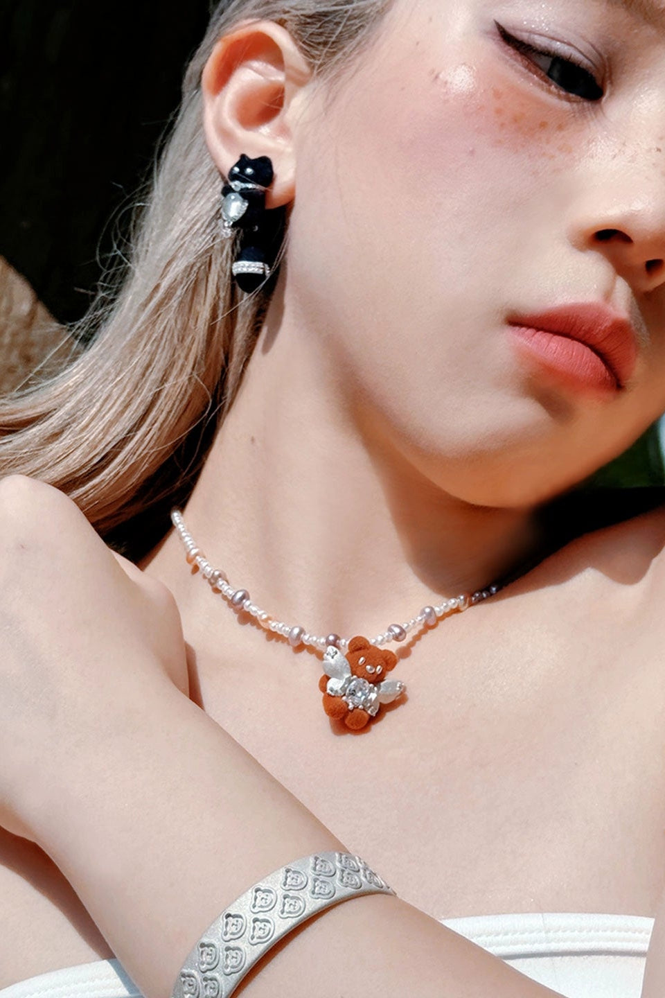 可愛植絨S925鏈條小熊項鍊 B4461