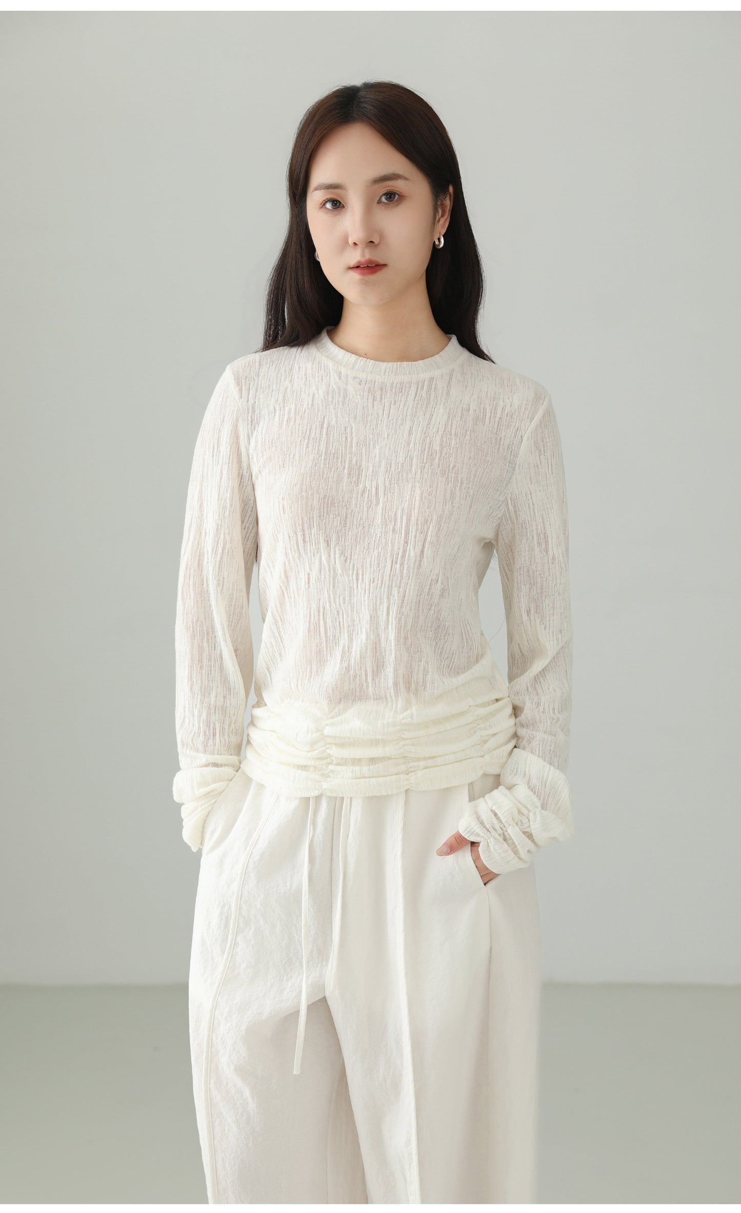 Textured Pleated Design T-shirt B4758