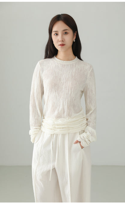 Textured Pleated Design T-shirt B4758