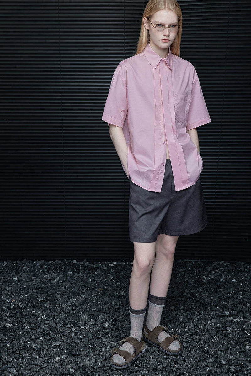 ピンクドロップショルダープリーツシャツ　B3877