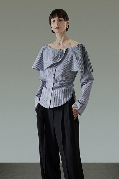 ワンショルダーストライプエレガントトップス　B4196