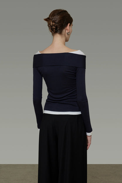 フェイクツーピースコントラストカラートップス　B4291