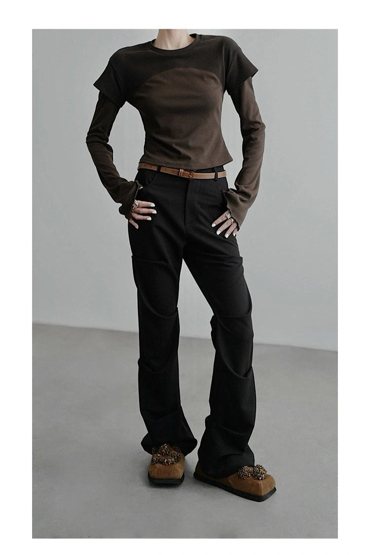 Fake two-piece flared long-sleeved T-shirt B4344