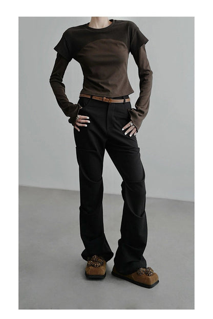 Fake two-piece flared long-sleeved T-shirt B4344