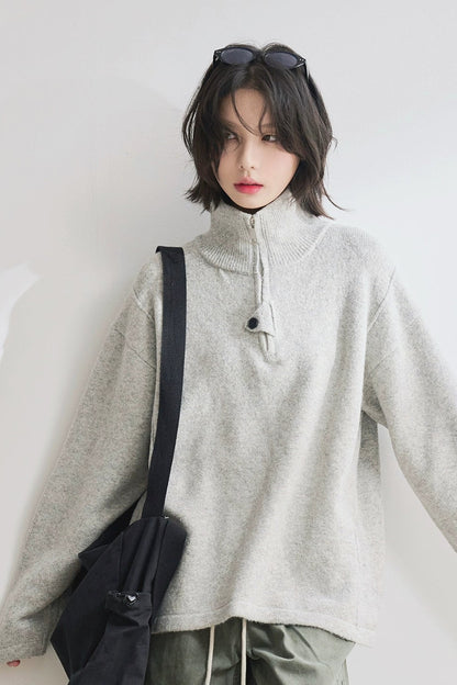 高領拉鍊寬鬆毛衣 B4429