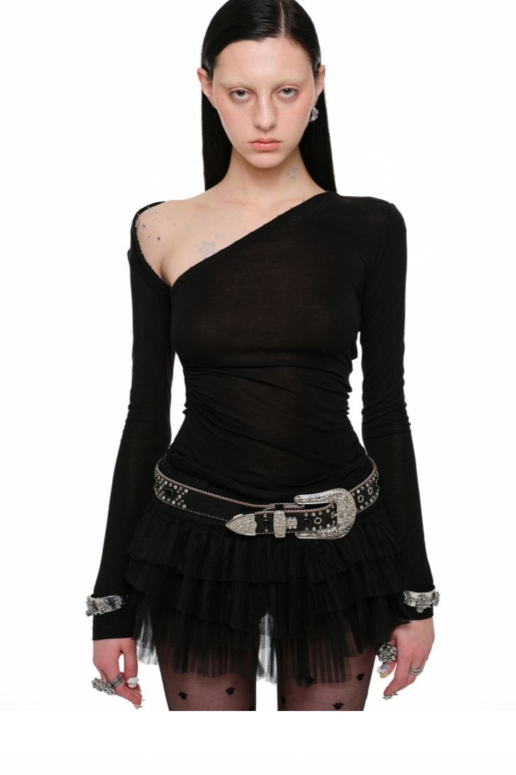 Multi-layer pleated mesh skirt B3790