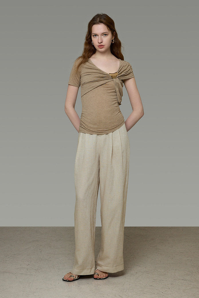 Metal Buckle Twist Design Knit Top B442